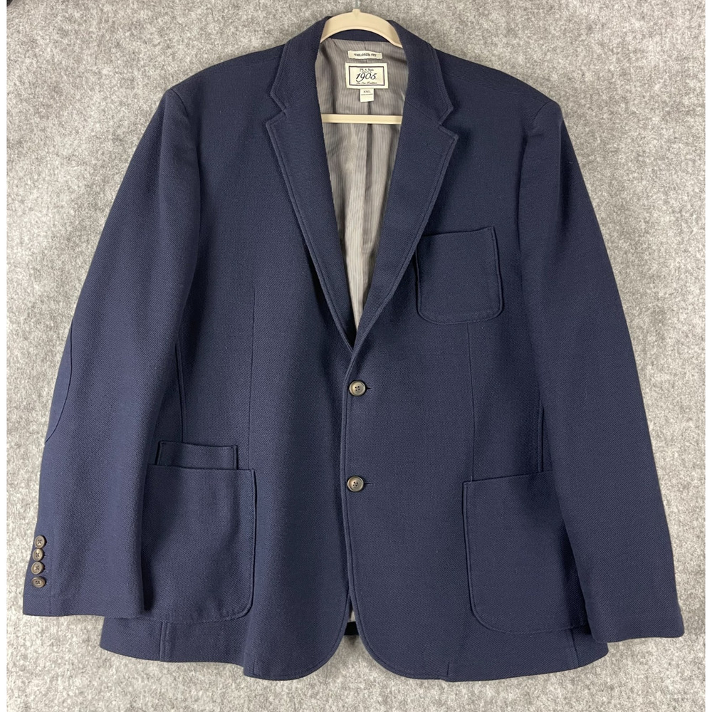 Jos A Bank 1905 Blazer Sport Coat Mens XXL Blue Elbow Patch Tailored Fit Career